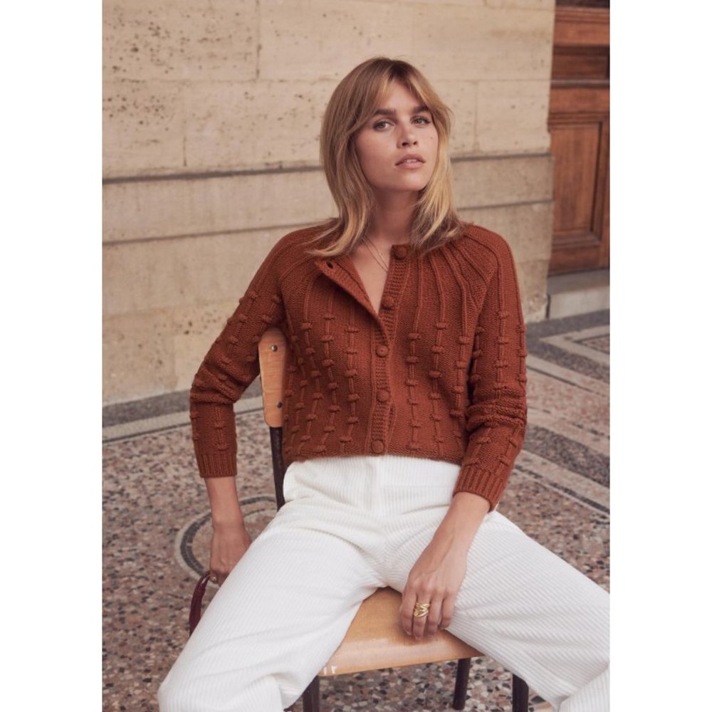 Sezane mocha brown Elmut textured knit jumper